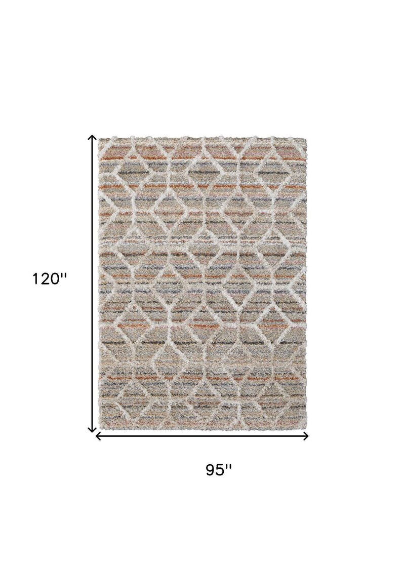 8' X 10' Tan Taupe And Ivory Geometric Power Loom Stain Resistant Area Rug