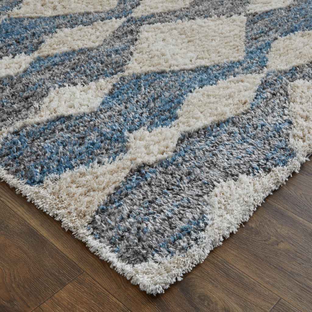 9' X 12' Ivory Gray And Blue Chevron Power Loom Stain Resistant Area Rug