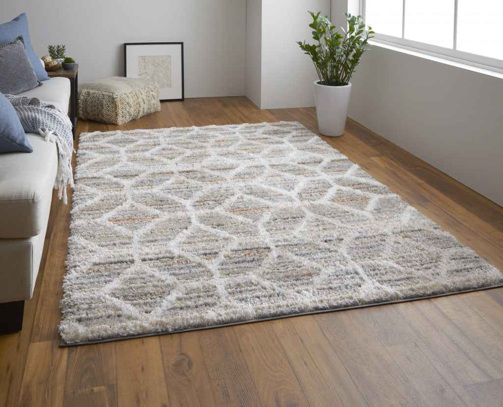 8' X 10' Tan Taupe And Ivory Geometric Power Loom Stain Resistant Area Rug