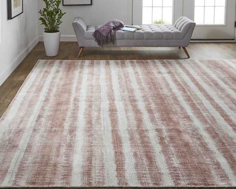 8' X 10' Tan Ivory And Pink Abstract Hand Woven Area Rug