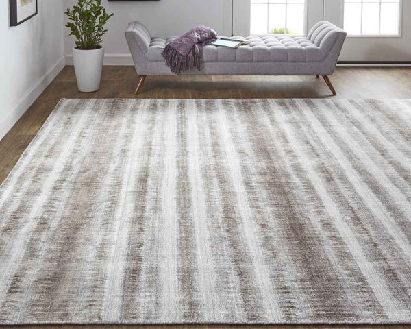 4' X 6' Tan Ivory And Brown Abstract Hand Woven Area Rug