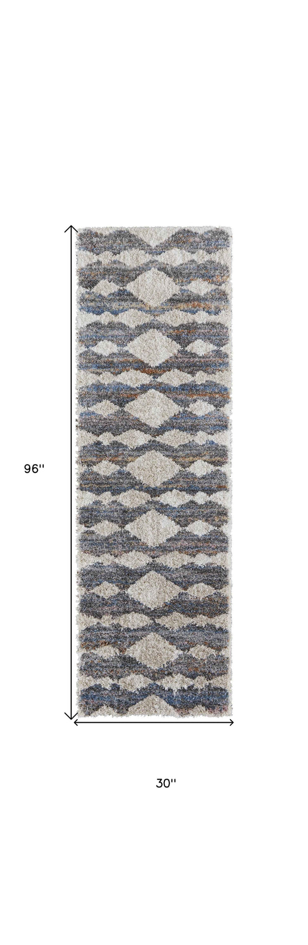 8' Tan Ivory And Blue Chevron Power Loom Stain Resistant Runner Rug