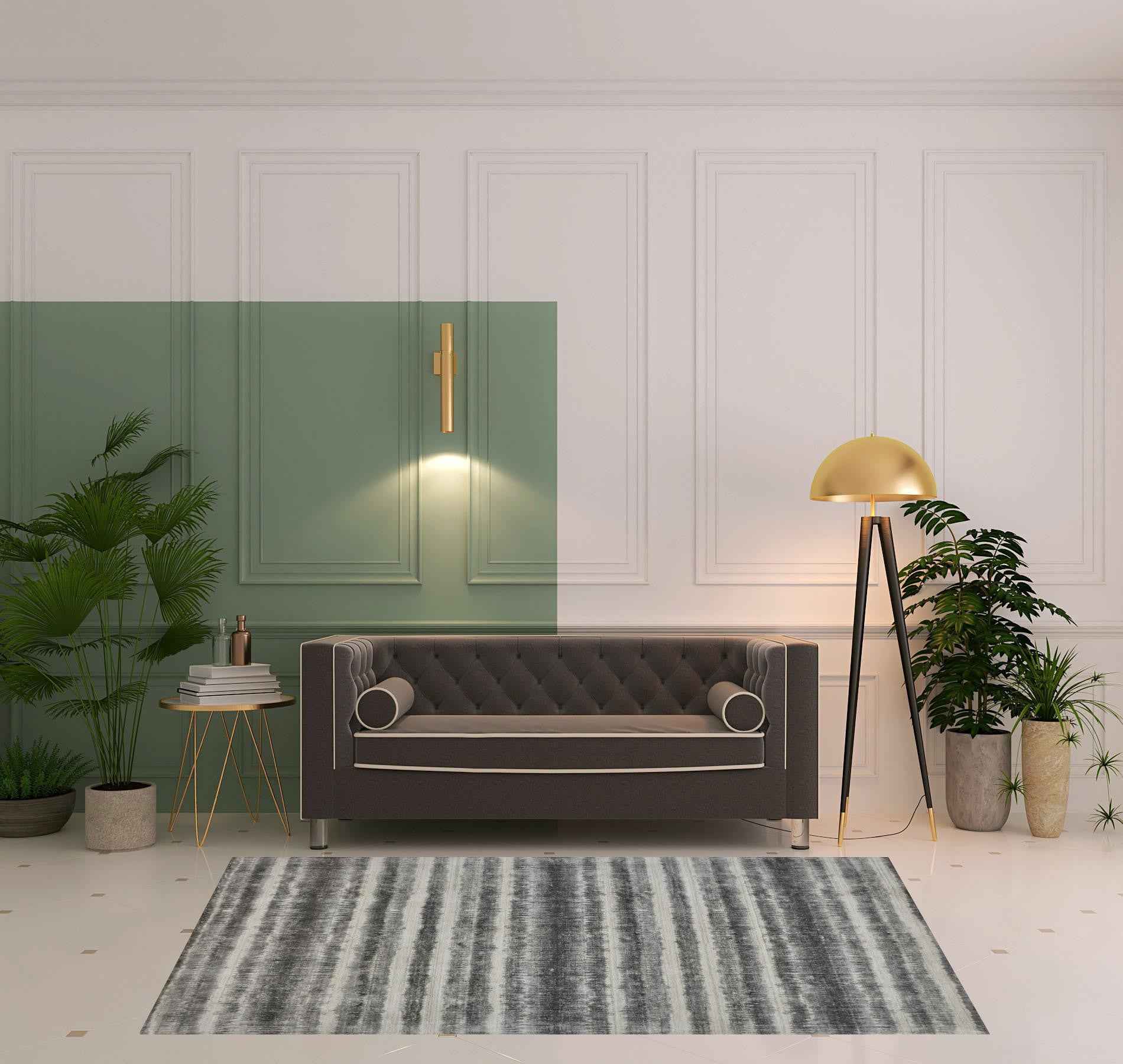 5' X 8' Gray Ivory And Black Abstract Hand Woven Area Rug