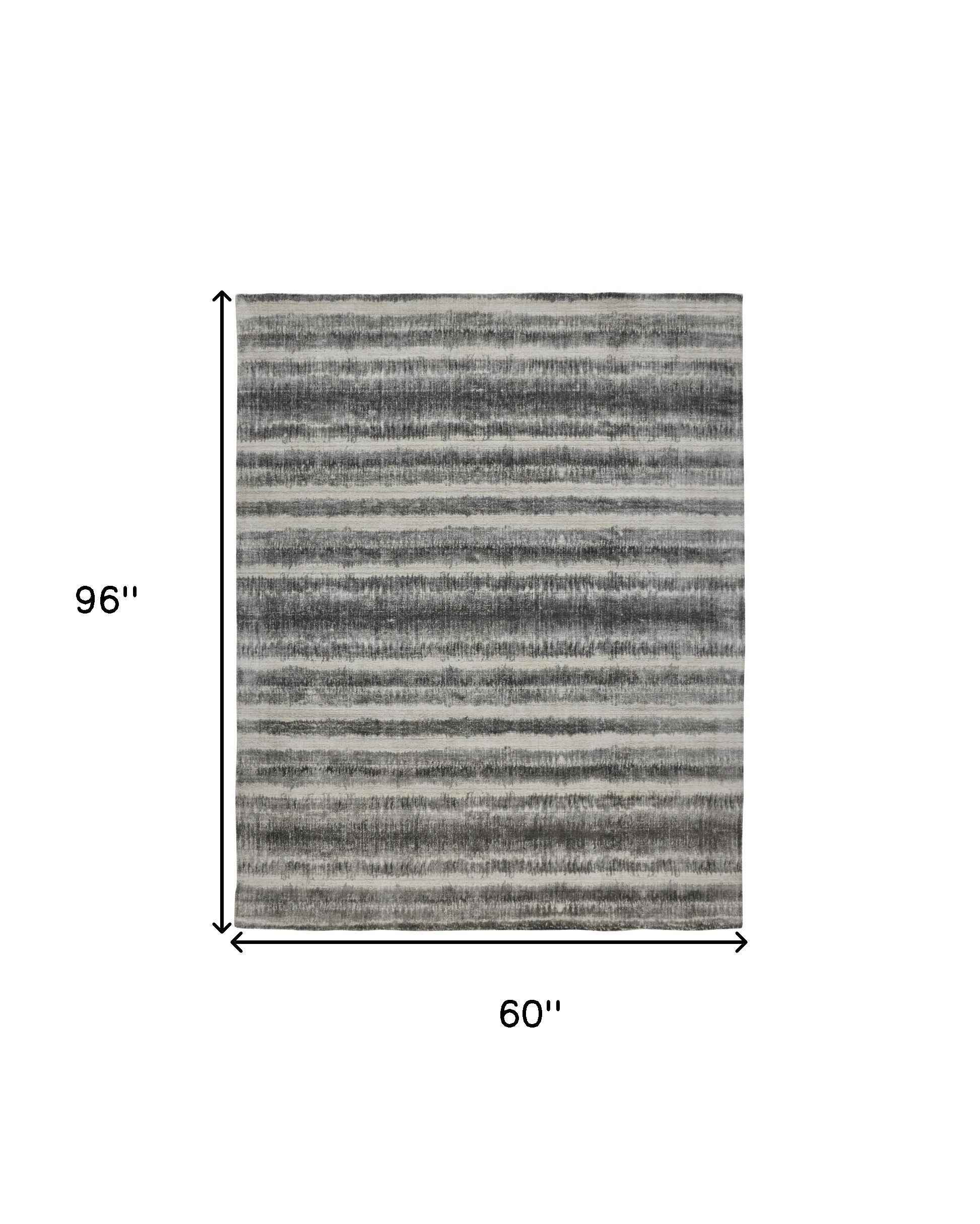 5' X 8' Gray Ivory And Black Abstract Hand Woven Area Rug