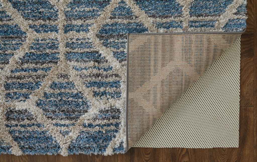 9' X 12' Blue And Ivory Geometric Power Loom Stain Resistant Area Rug