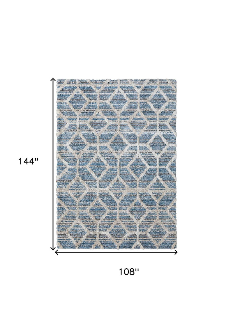 9' X 12' Blue And Ivory Geometric Power Loom Stain Resistant Area Rug