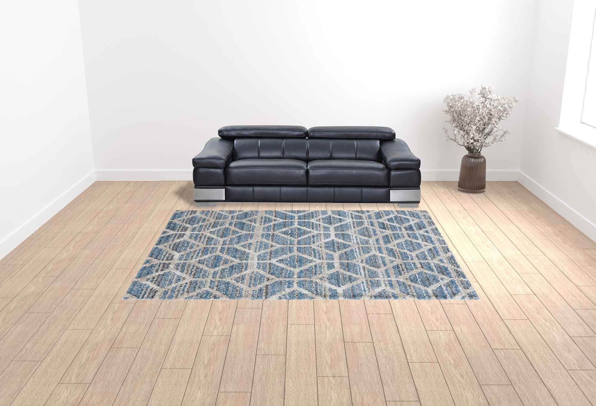 9' X 12' Blue And Ivory Geometric Power Loom Stain Resistant Area Rug