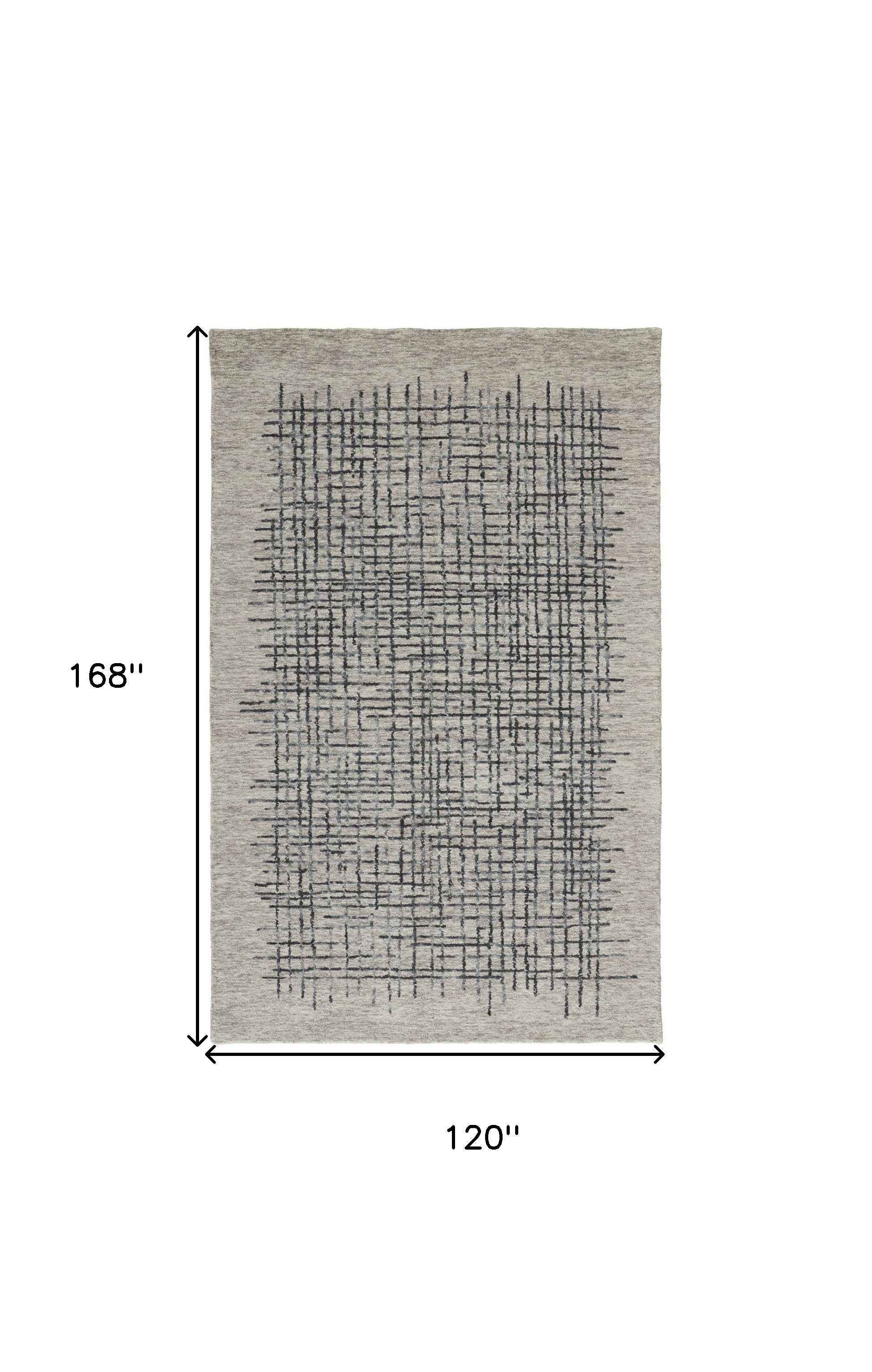 10' X 14' Gray Black And Tan Wool Plaid Tufted Handmade Stain Resistant Area Rug