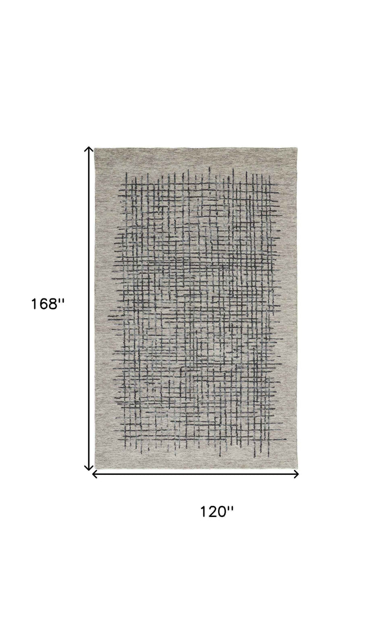 10' X 14' Gray Black And Tan Wool Plaid Tufted Handmade Stain Resistant Area Rug