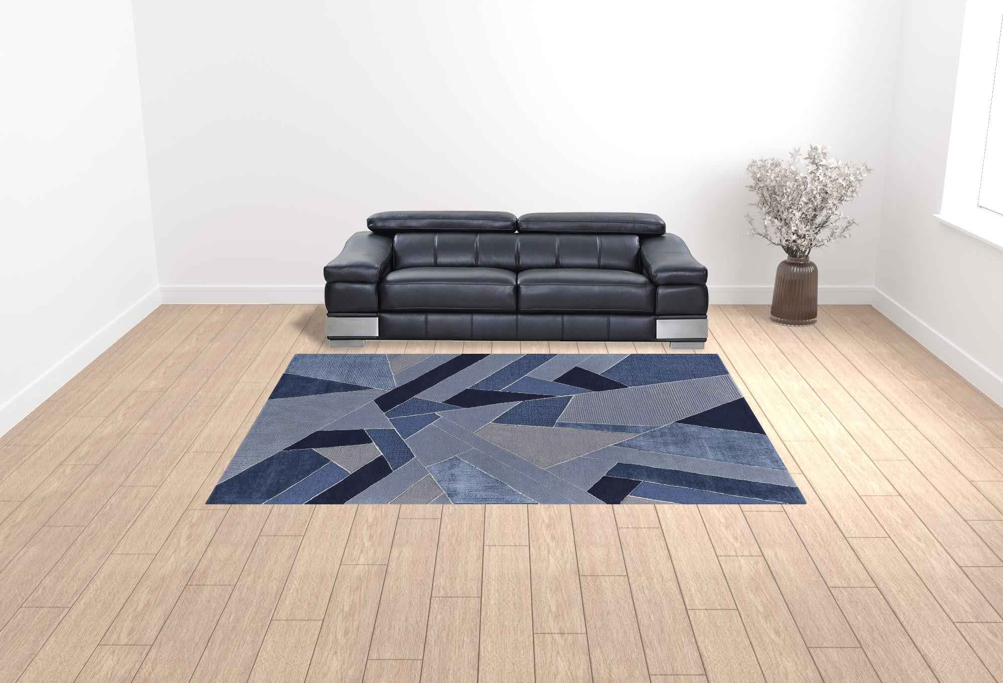 9' X 12' Blue And Silver Wool Geometric Tufted Handmade Area Rug