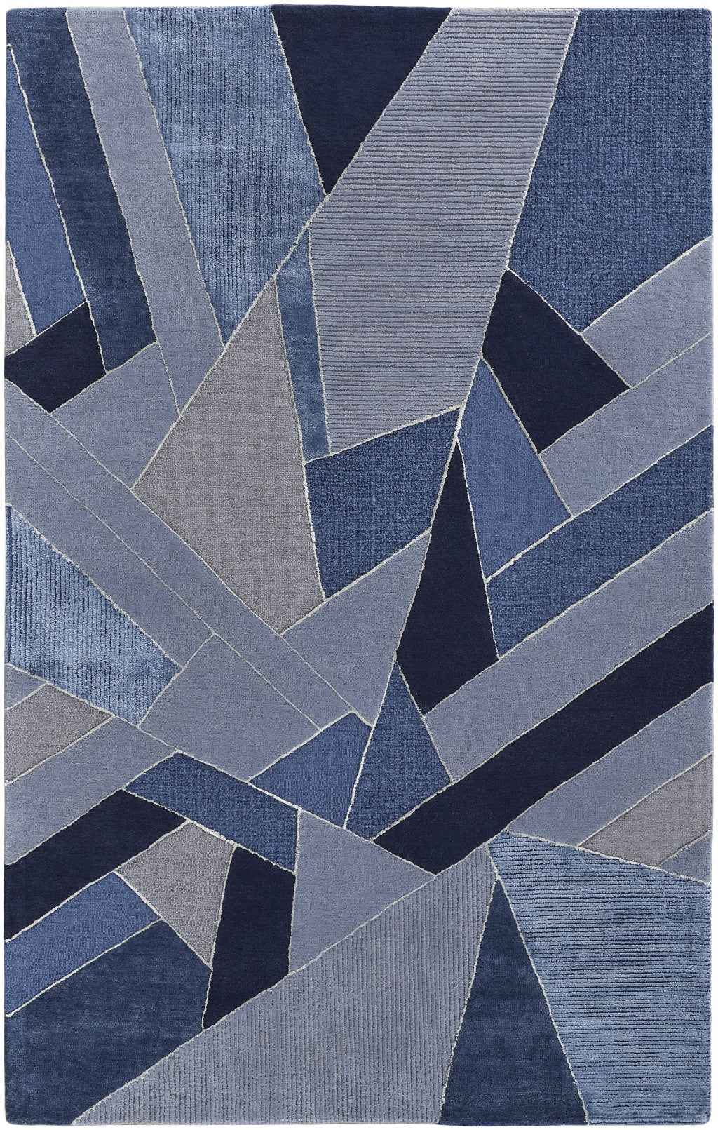9' X 12' Blue And Silver Wool Geometric Tufted Handmade Area Rug