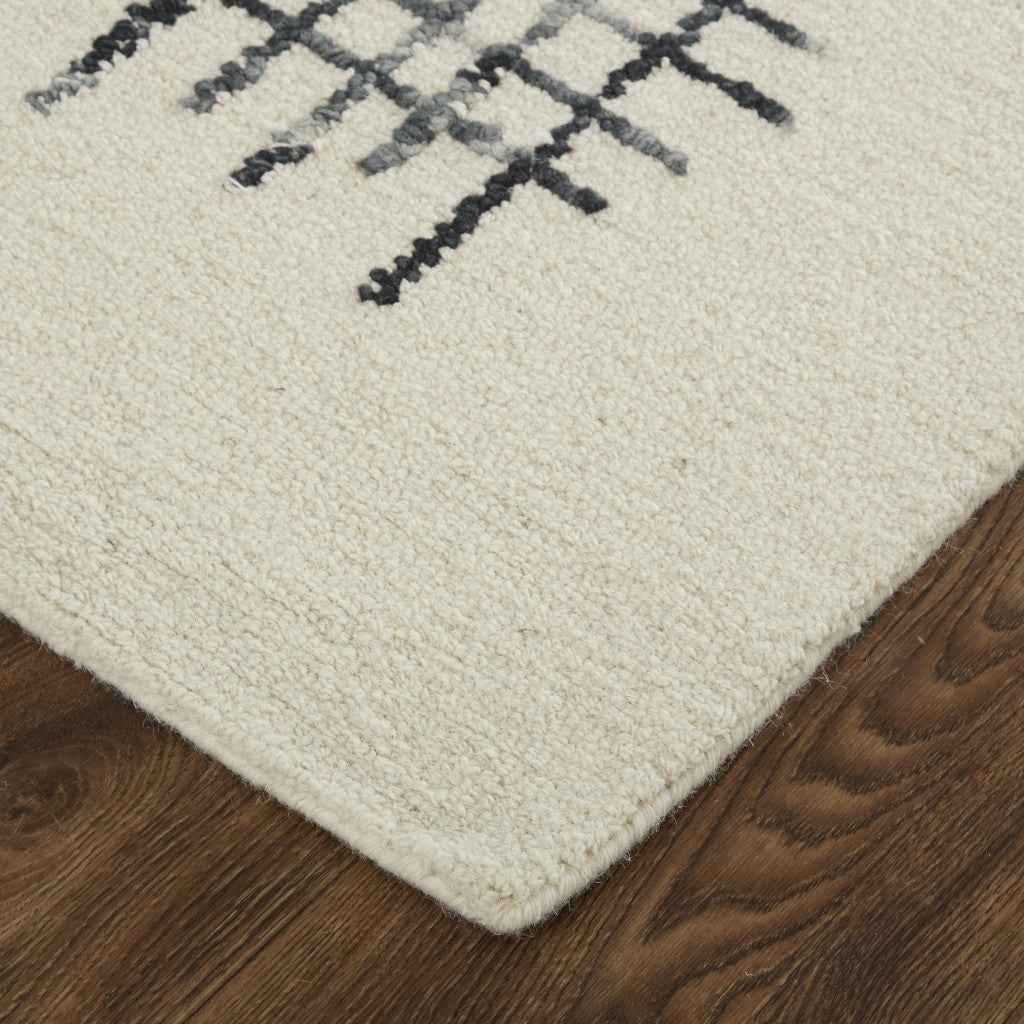 4' X 6' Ivory Gray And Black Wool Plaid Tufted Handmade Stain Resistant Area Rug