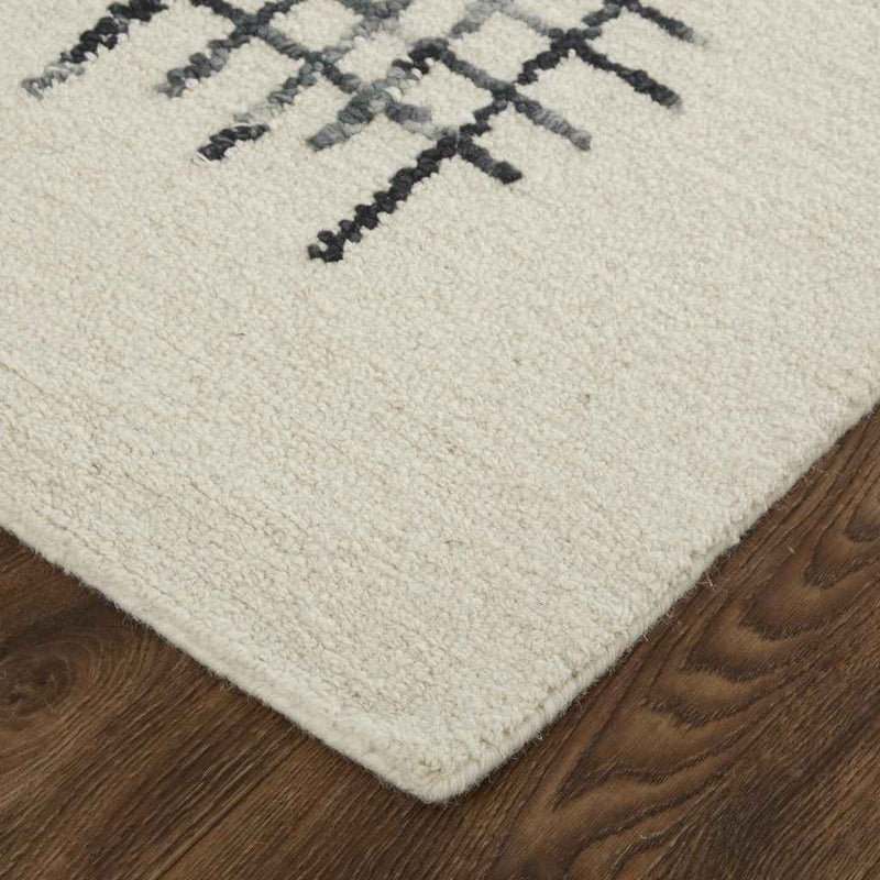 4' X 6' Ivory Gray And Black Wool Plaid Tufted Handmade Stain Resistant Area Rug