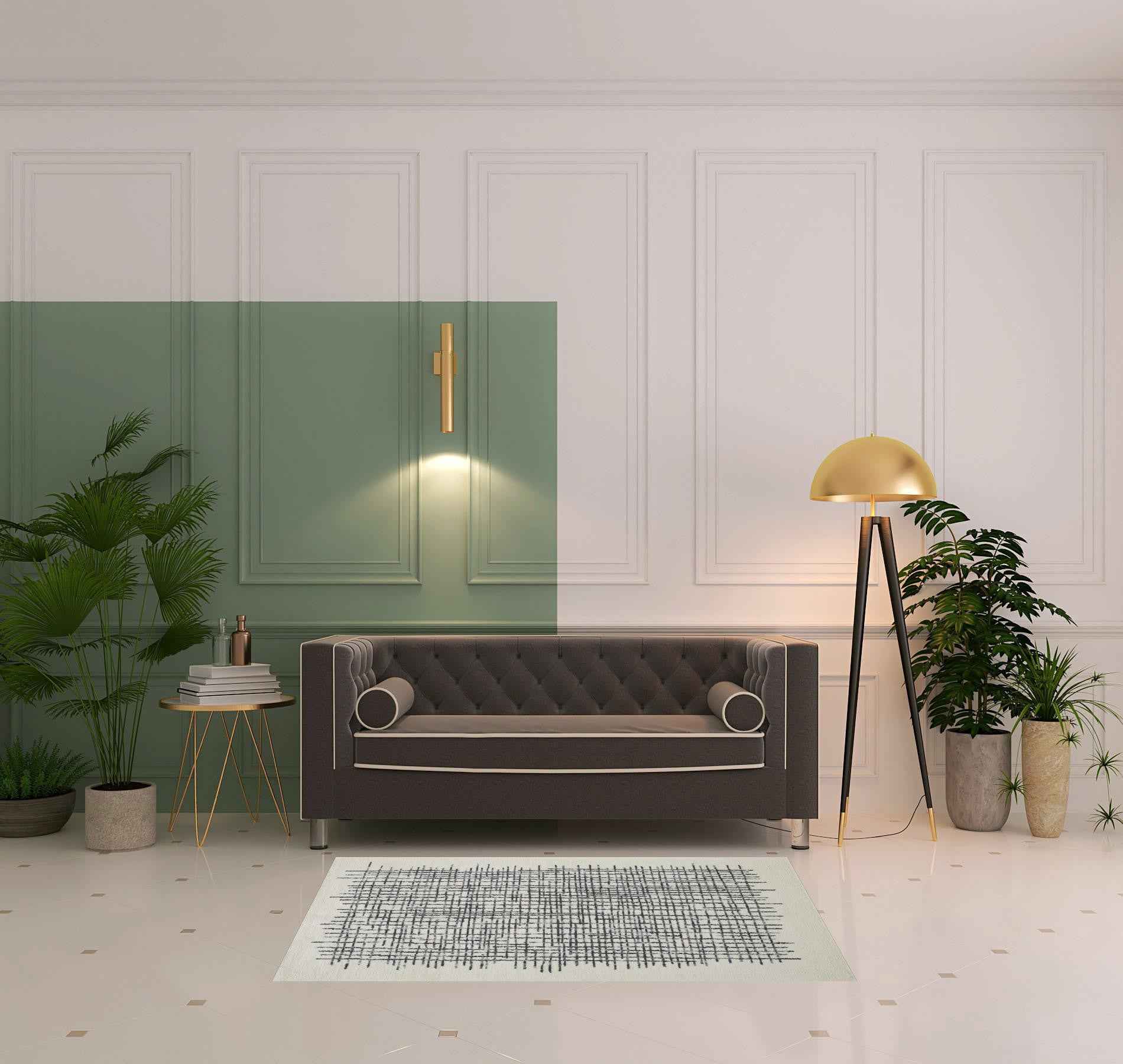 4' X 6' Ivory Gray And Black Wool Plaid Tufted Handmade Stain Resistant Area Rug