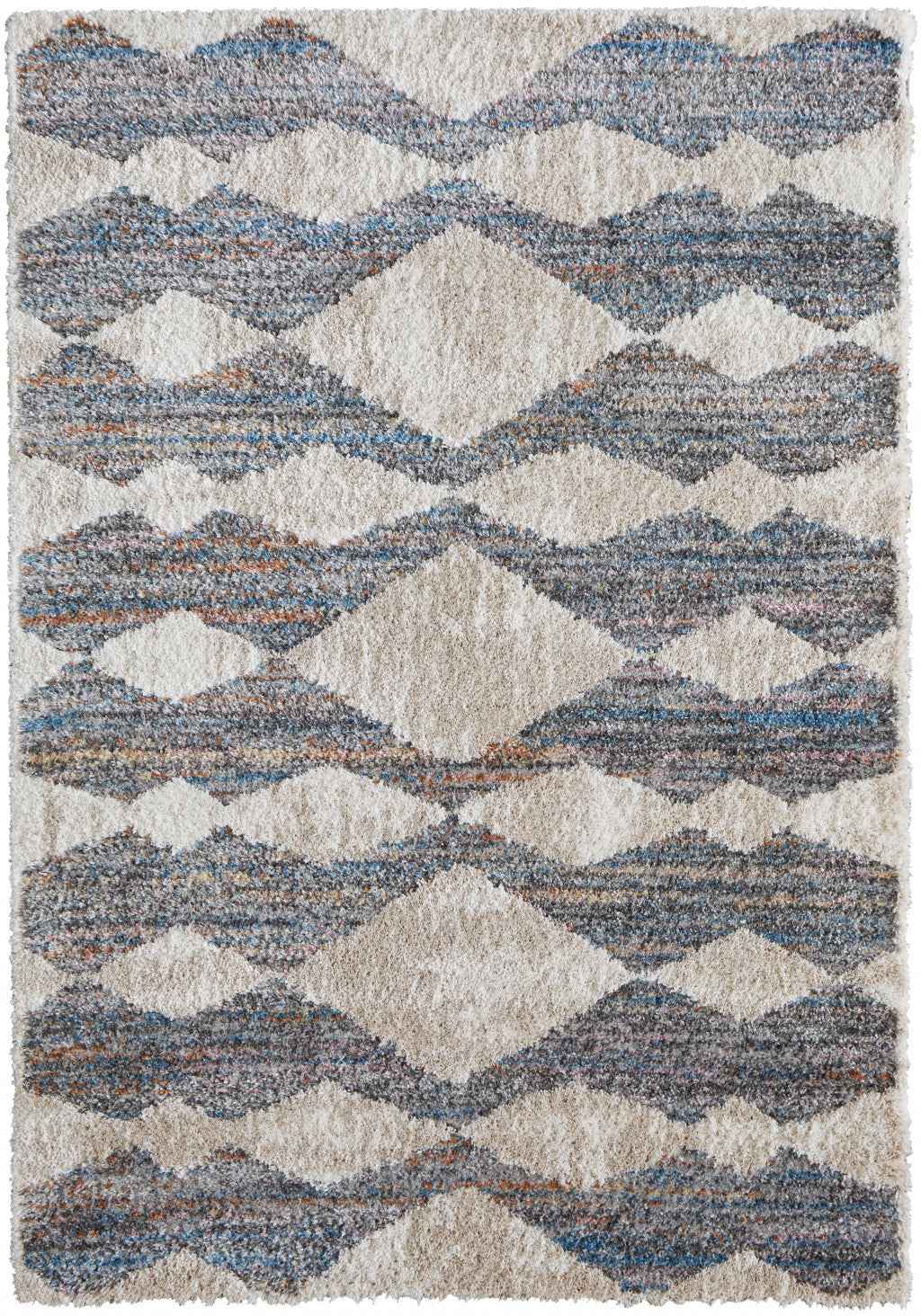 4' X 6' Tan Ivory And Blue Chevron Power Loom Stain Resistant Area Rug