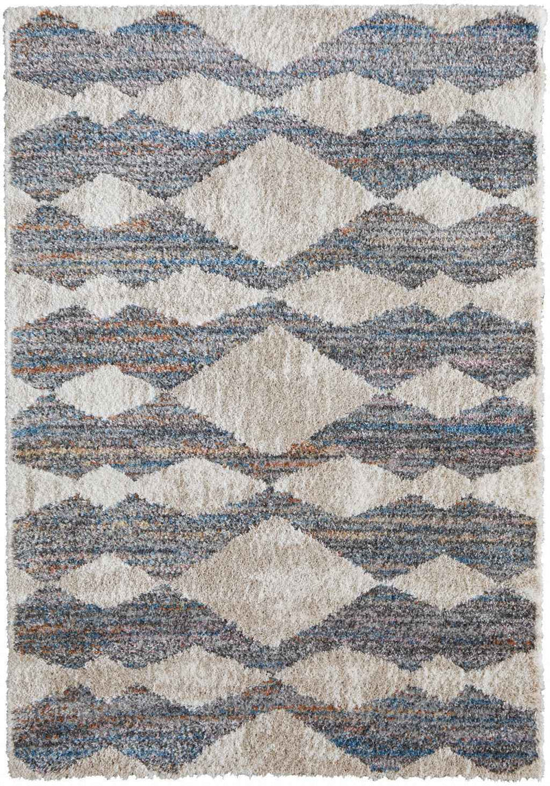 4' X 6' Tan Ivory And Blue Chevron Power Loom Stain Resistant Area Rug