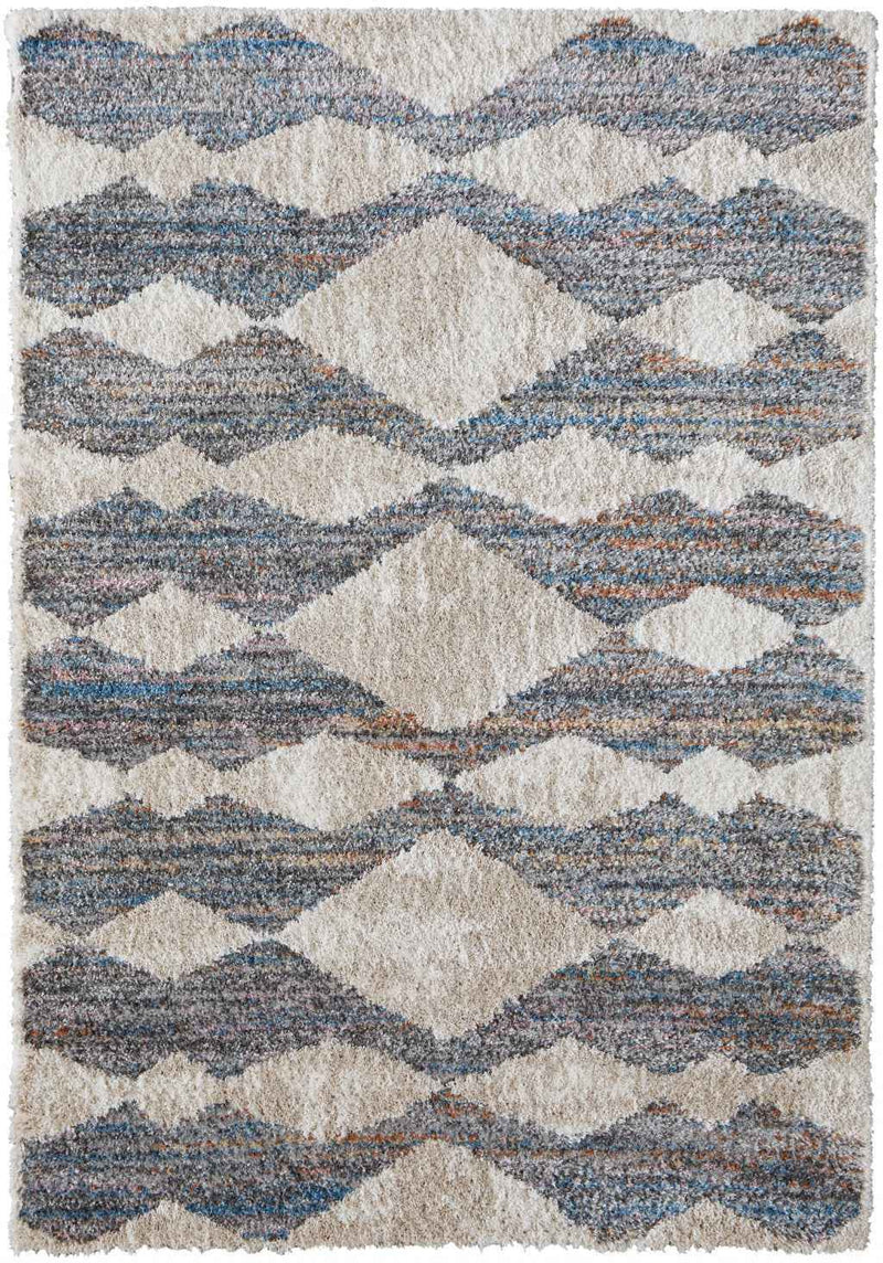 4' X 6' Tan Ivory And Blue Chevron Power Loom Stain Resistant Area Rug