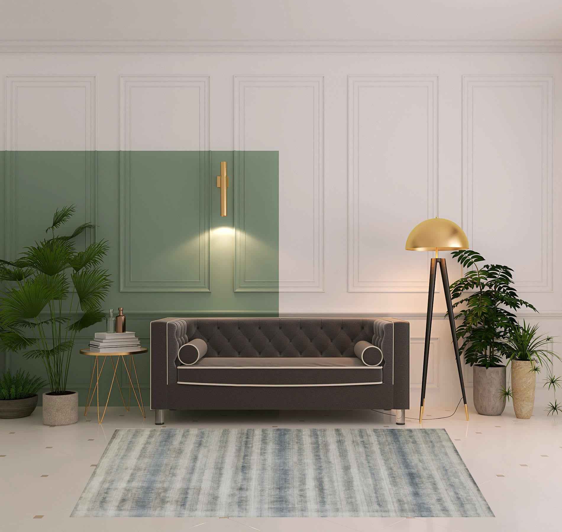 5' X 8' Gray Blue And Green Abstract Hand Woven Area Rug