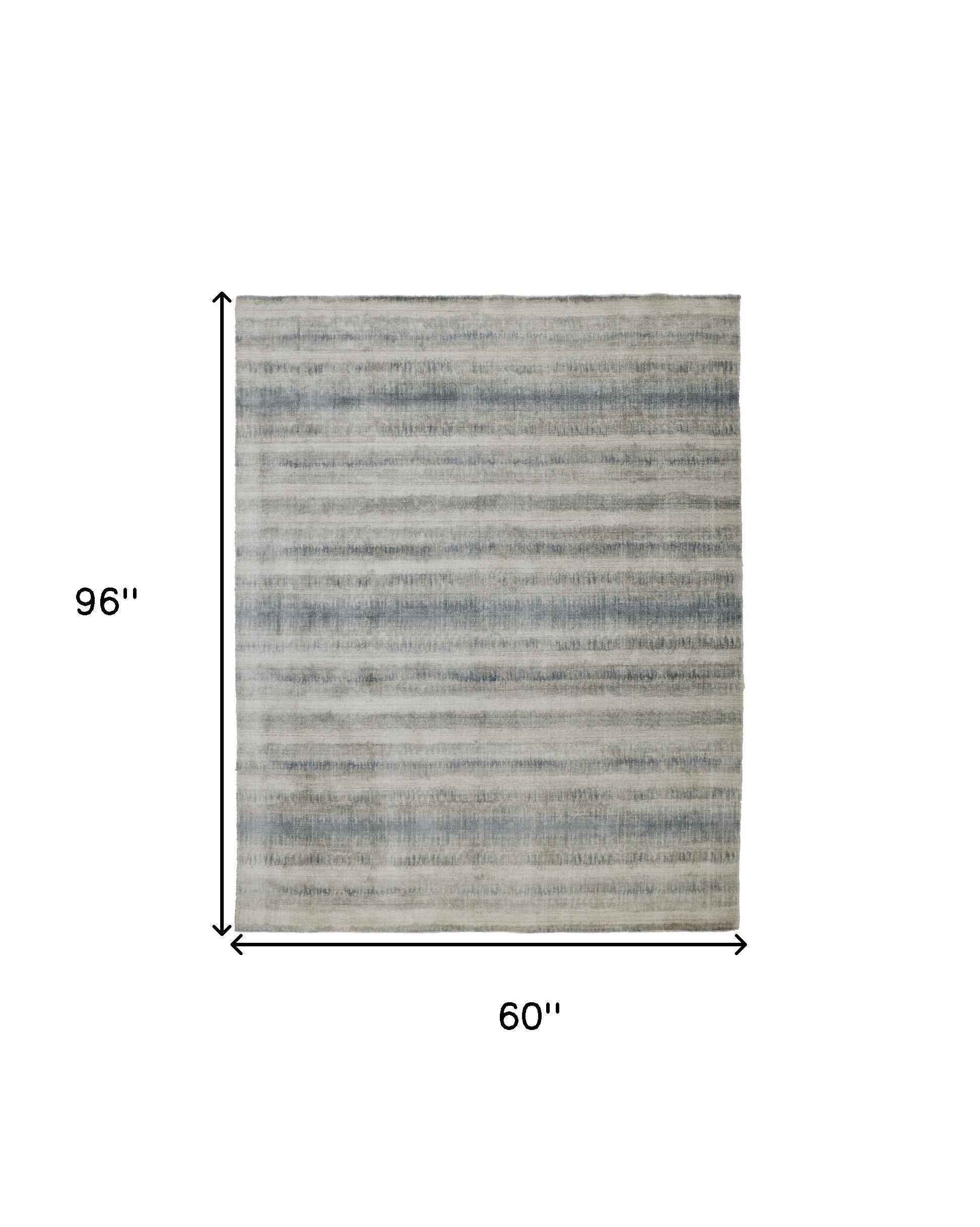 5' X 8' Gray Blue And Green Abstract Hand Woven Area Rug