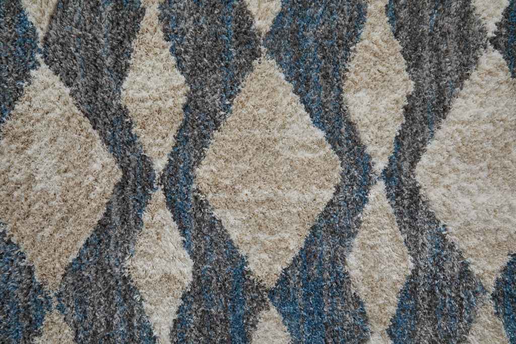 2' X 3' Ivory Gray And Blue Chevron Power Loom Stain Resistant Area Rug