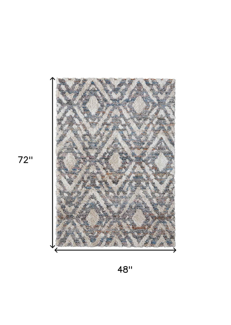4' X 6' Ivory Gray And Taupe Geometric Power Loom Stain Resistant Area Rug