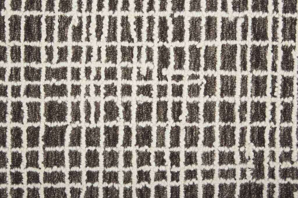 4' X 6' Brown And Ivory Wool Plaid Tufted Handmade Stain Resistant Area Rug