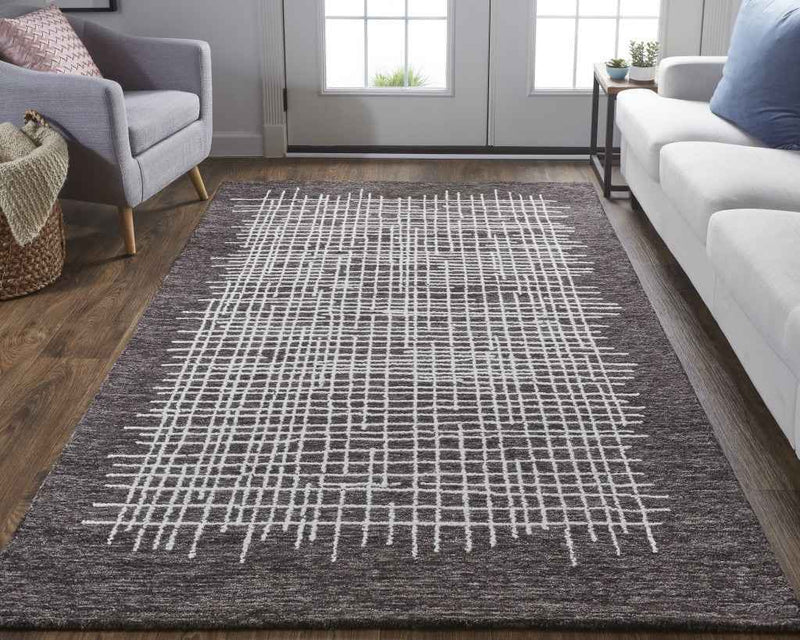 4' X 6' Brown And Ivory Wool Plaid Tufted Handmade Stain Resistant Area Rug