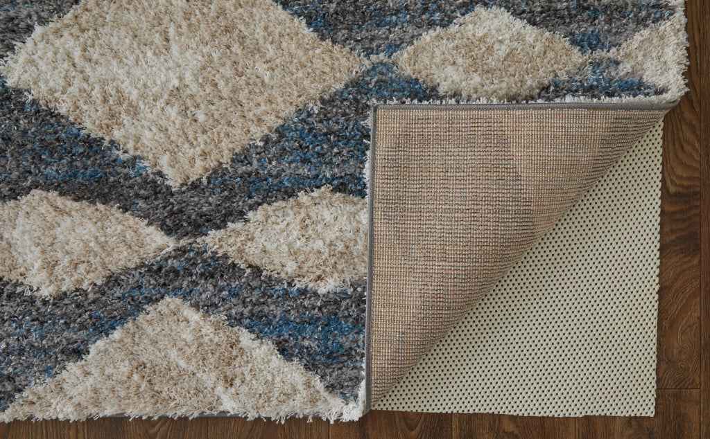 5' X 8' Ivory Gray And Blue Chevron Power Loom Stain Resistant Area Rug