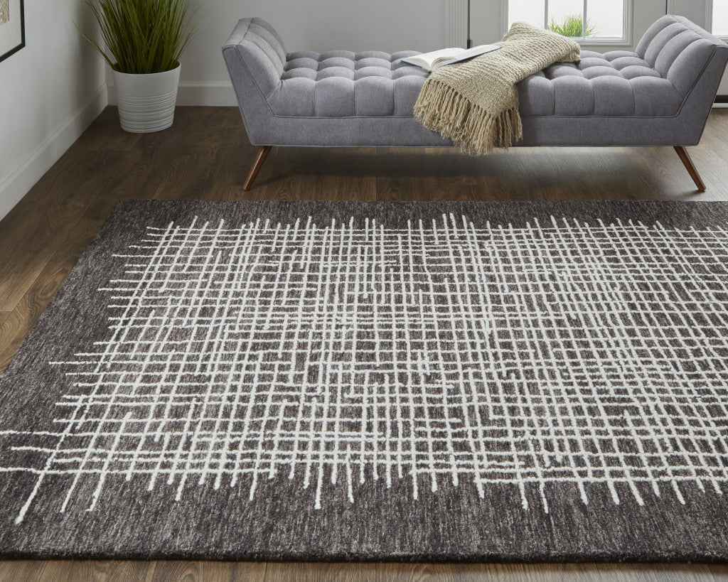 4' X 6' Brown And Ivory Wool Plaid Tufted Handmade Stain Resistant Area Rug