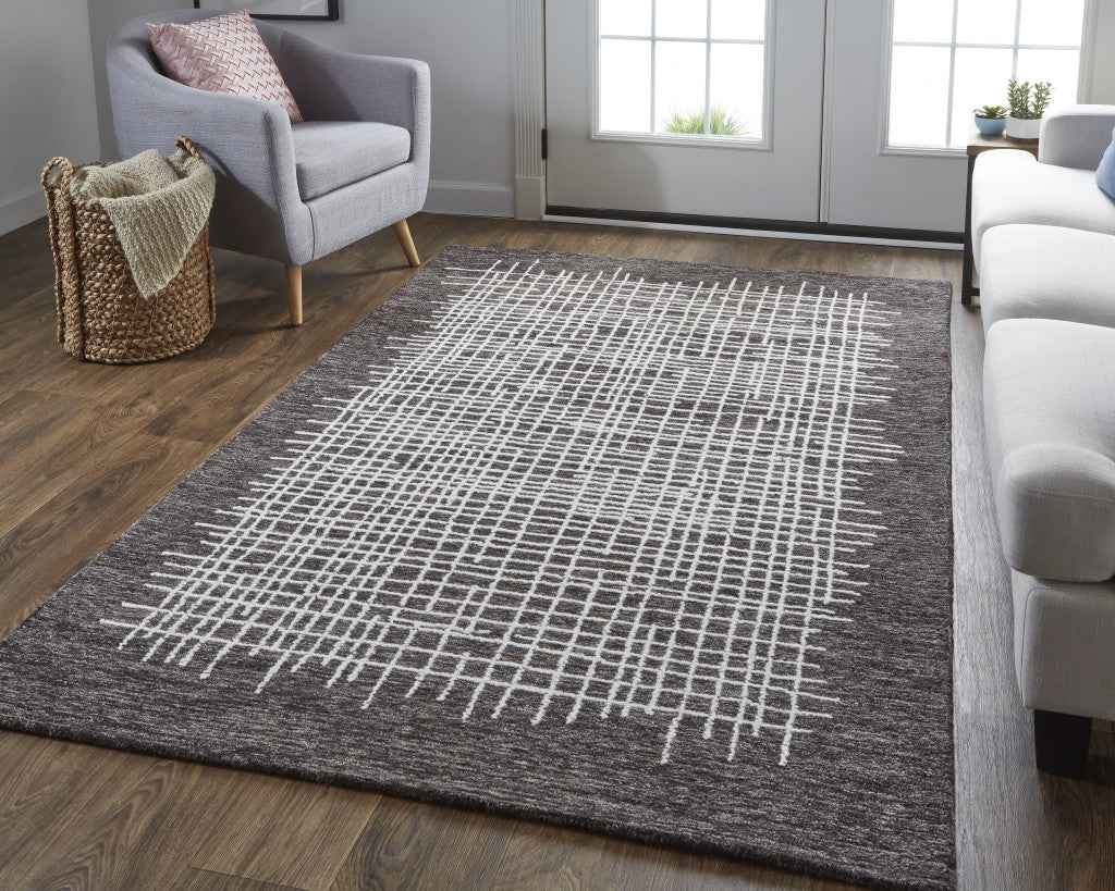 4' X 6' Brown And Ivory Wool Plaid Tufted Handmade Stain Resistant Area Rug