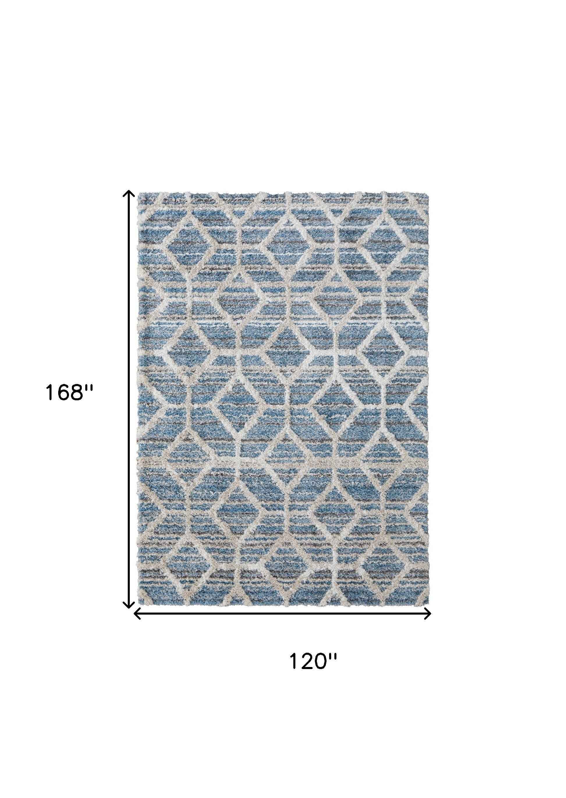 10' X 14' Blue And Ivory Geometric Power Loom Stain Resistant Area Rug