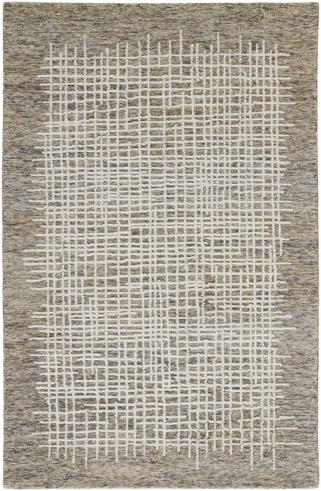 2' X 3' Tan And Ivory Wool Plaid Tufted Handmade Stain Resistant Area Rug