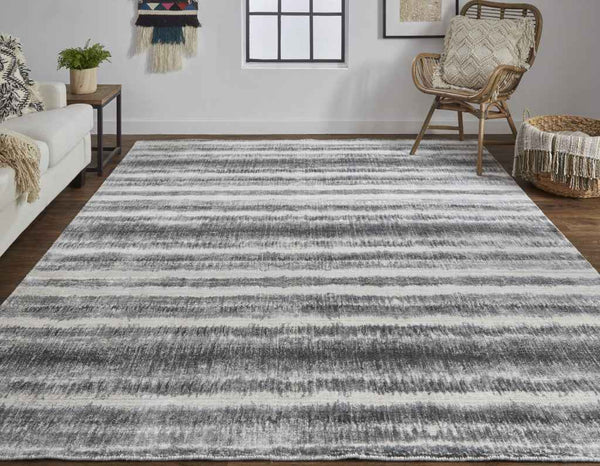 8' X 10' Gray Ivory And Black Abstract Hand Woven Area Rug