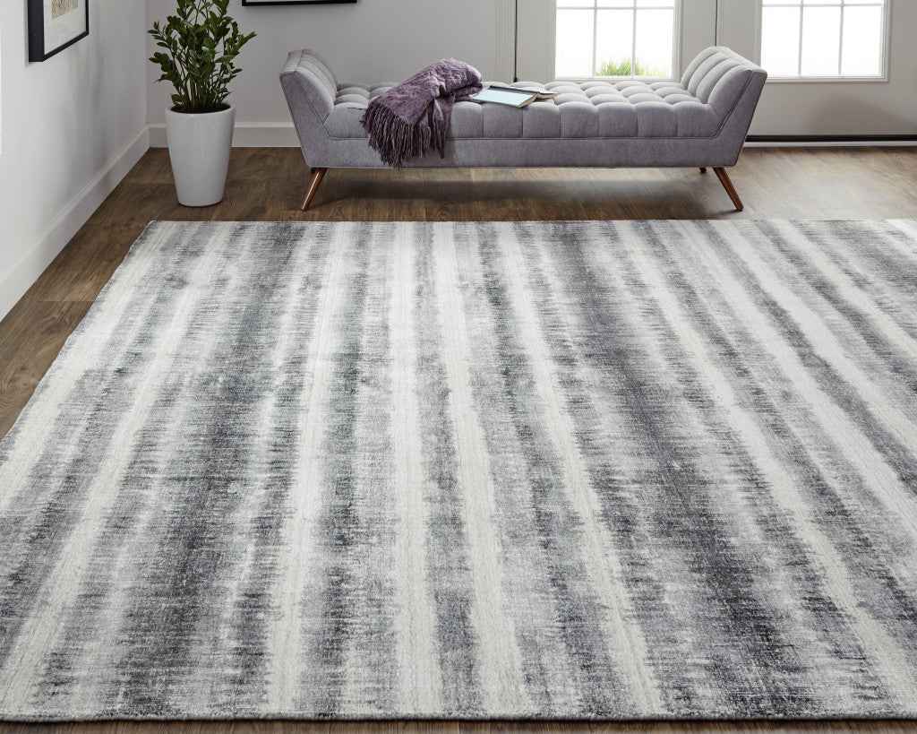 8' X 10' Gray Ivory And Black Abstract Hand Woven Area Rug