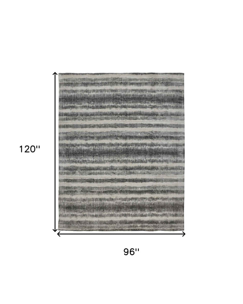 8' X 10' Gray Ivory And Black Abstract Hand Woven Area Rug