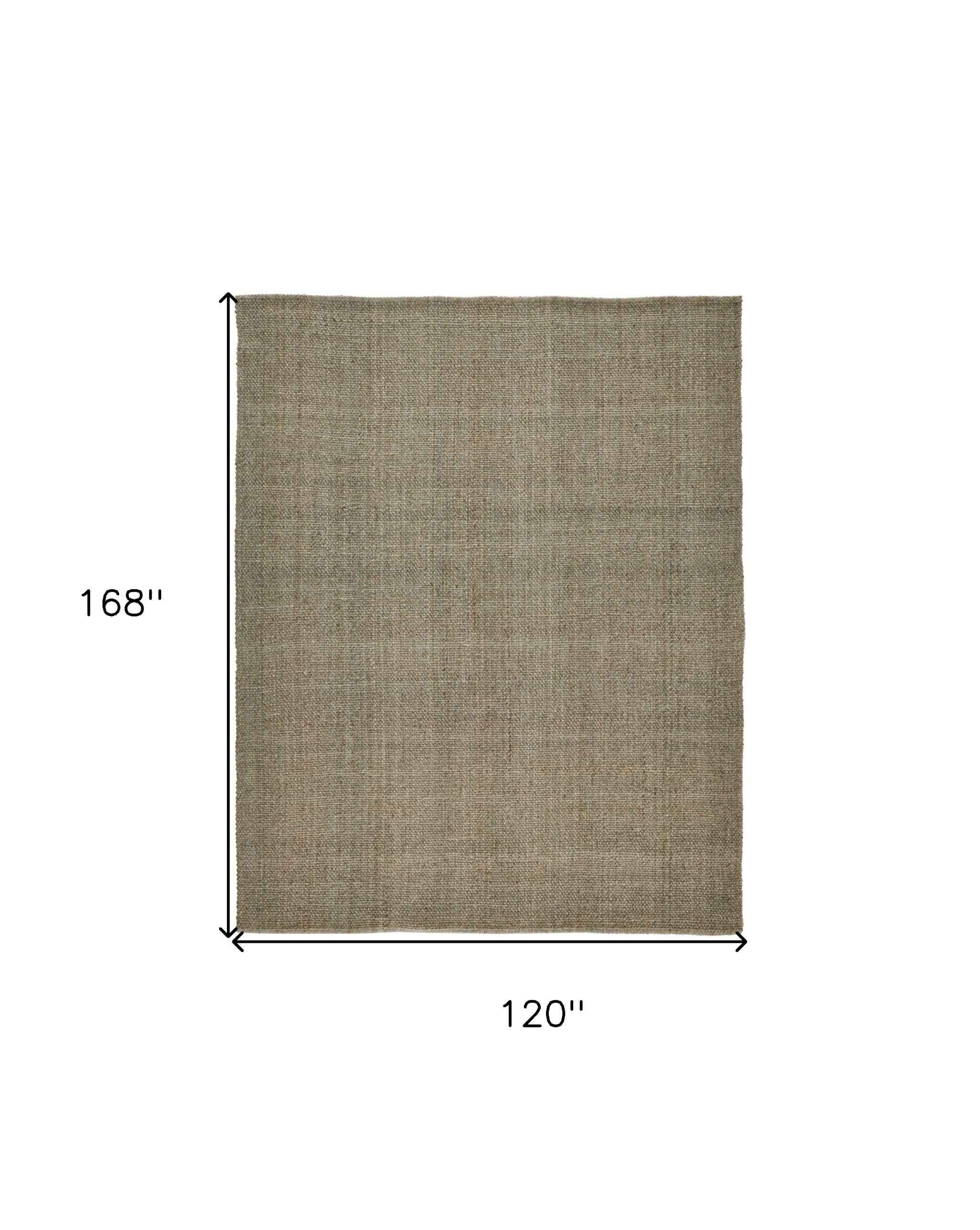10' X 14' Green And Tan Hand Woven Area Rug