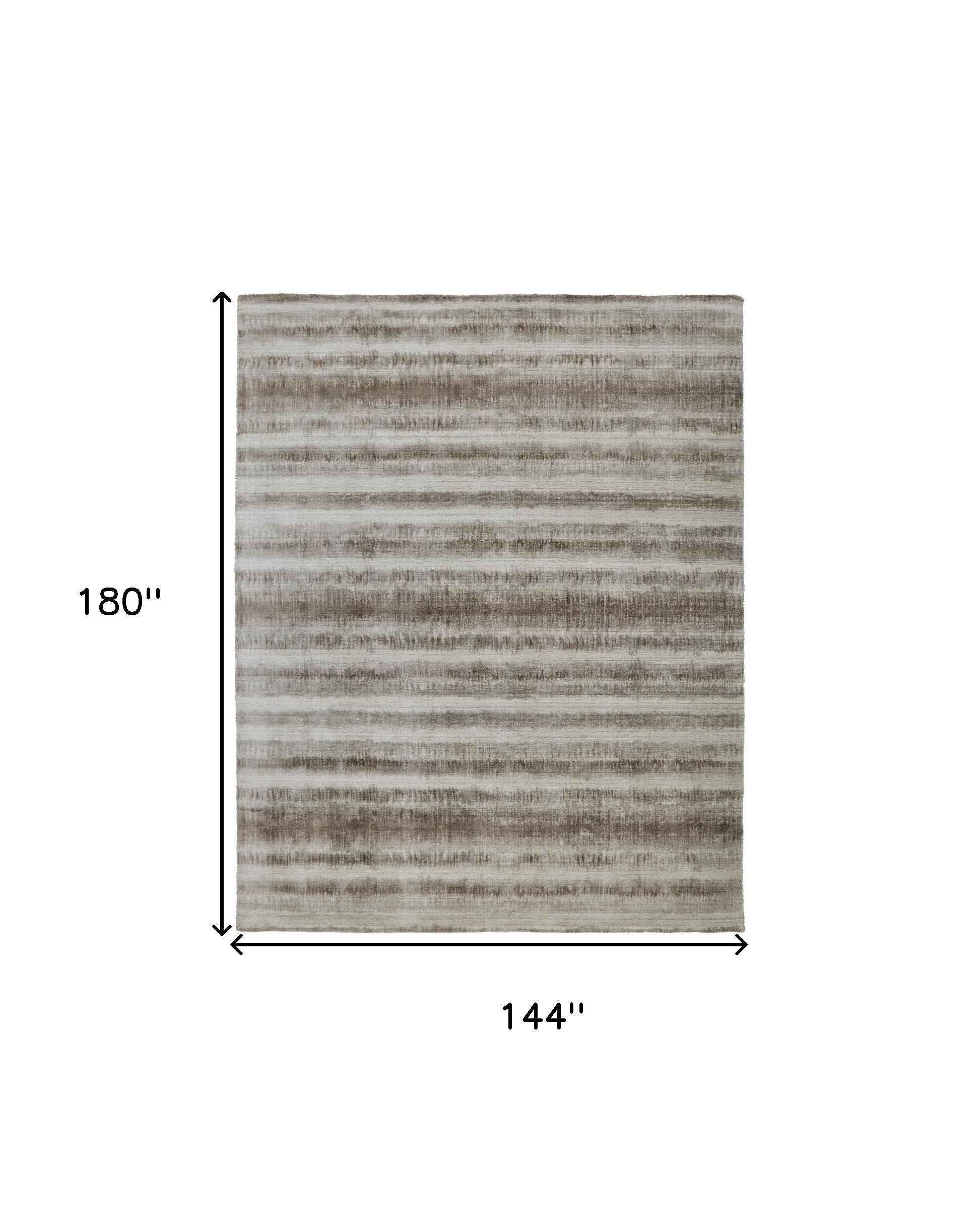 12' X 15' Tan Ivory And Brown Abstract Hand Woven Area Rug