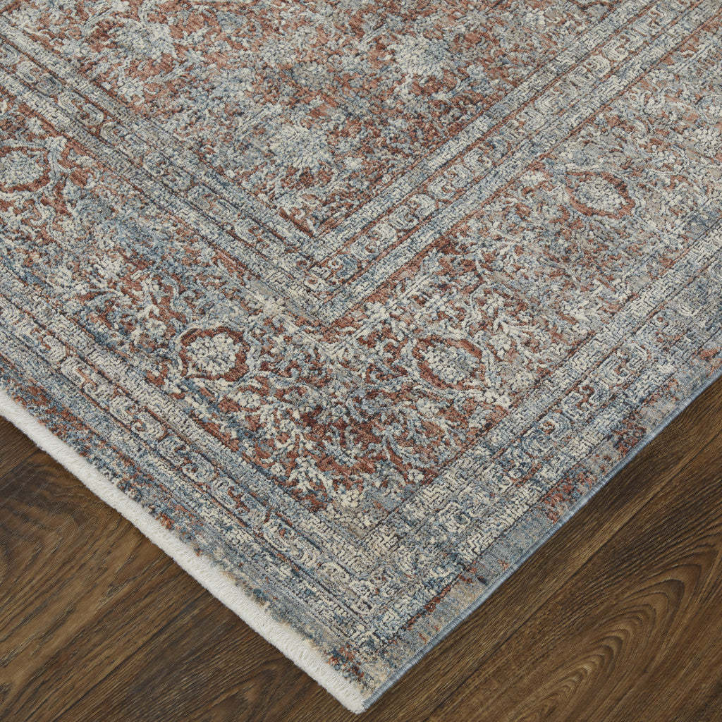 10' X 13' Blue Red And Gray Floral Area Rug - Home & Garden