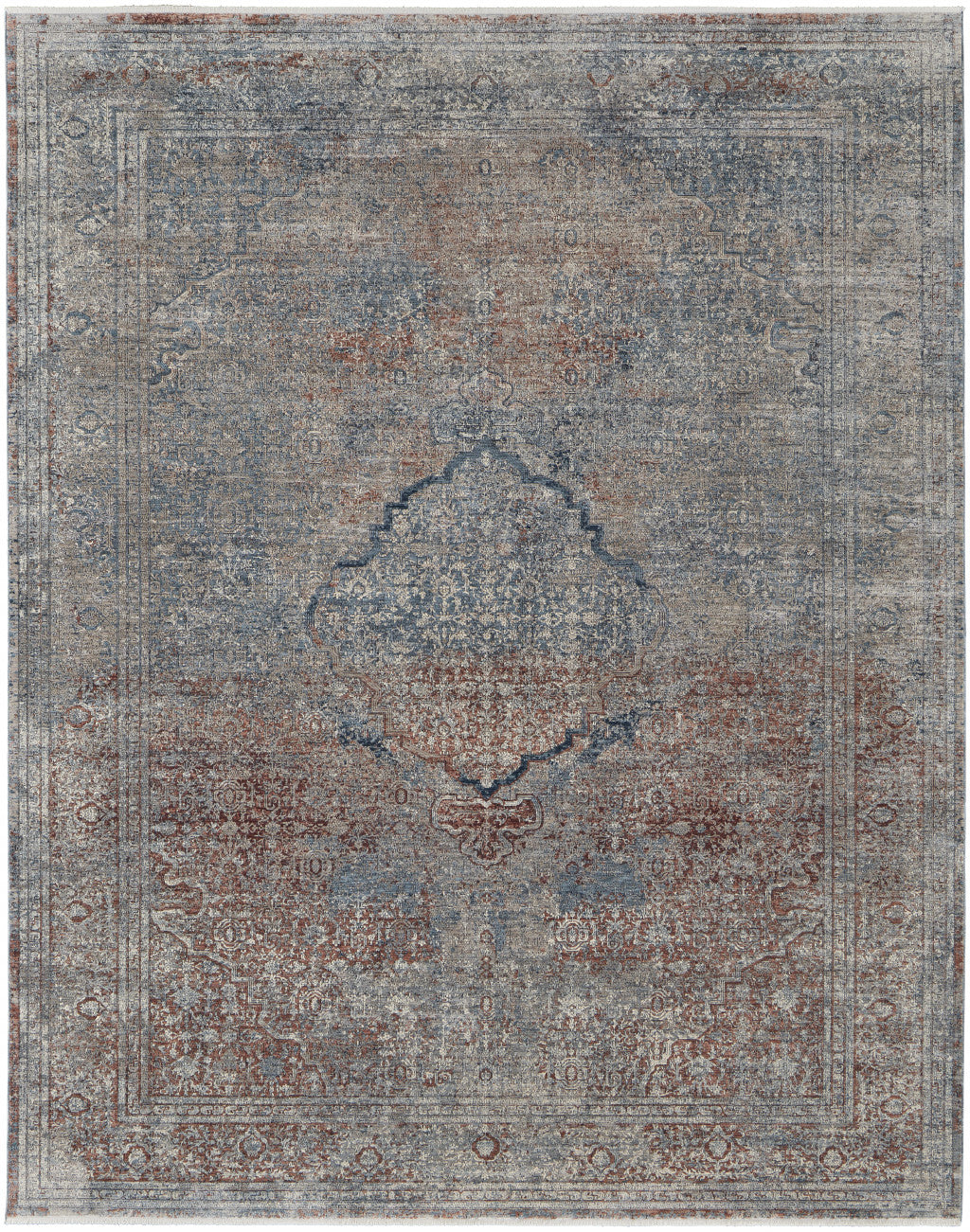 10' X 13' Blue Red And Gray Floral Area Rug - Home & Garden