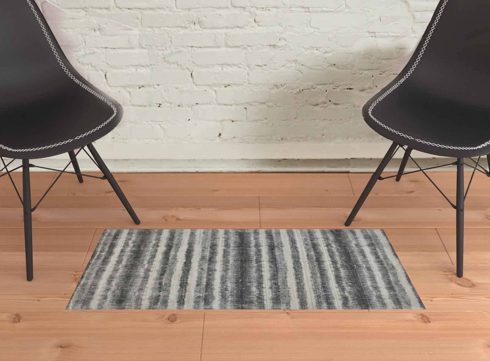 2' X 3' Gray Ivory And Black Abstract Hand Woven Area Rug