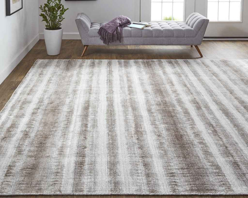 2' X 3' Tan Ivory And Brown Abstract Hand Woven Area Rug