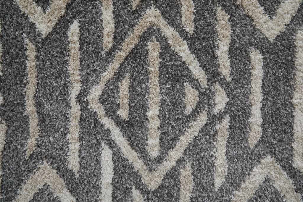 8' Gray And Ivory Geometric Power Loom Stain Resistant Runner Rug