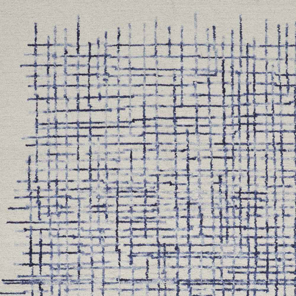 5' X 8' Ivory And Blue Wool Plaid Tufted Handmade Stain Resistant Area Rug