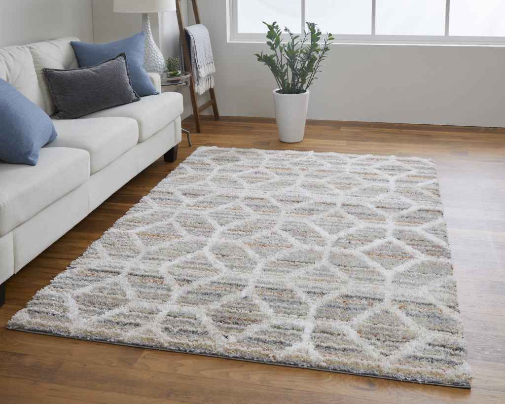 10' X 14' Tan Taupe And Ivory Geometric Power Loom Stain Resistant Area Rug