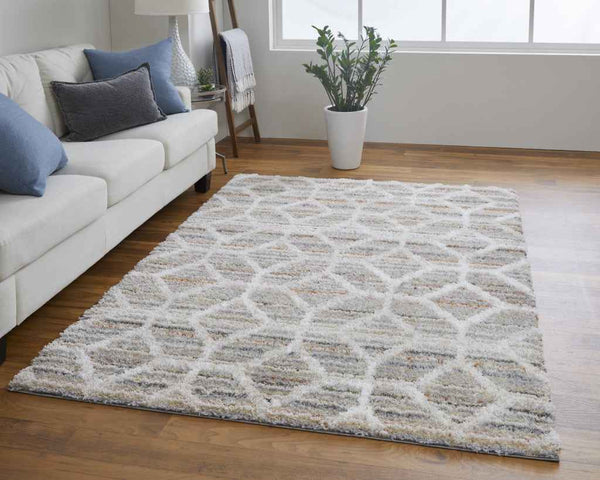10' X 14' Tan Taupe And Ivory Geometric Power Loom Stain Resistant Area Rug