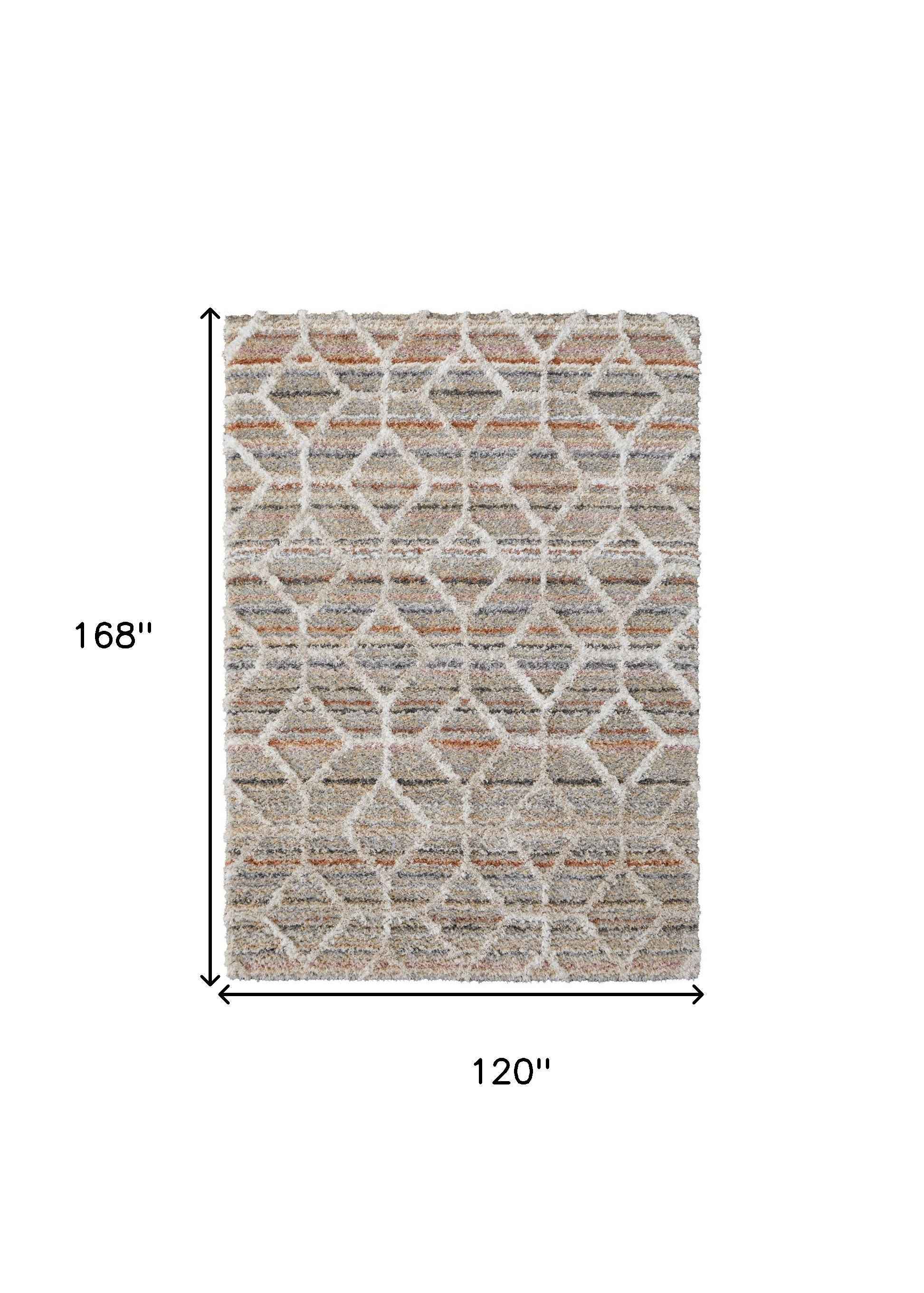 10' X 14' Tan Taupe And Ivory Geometric Power Loom Stain Resistant Area Rug