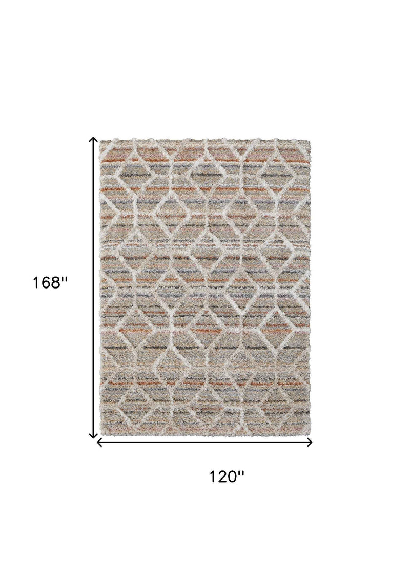 10' X 14' Tan Taupe And Ivory Geometric Power Loom Stain Resistant Area Rug