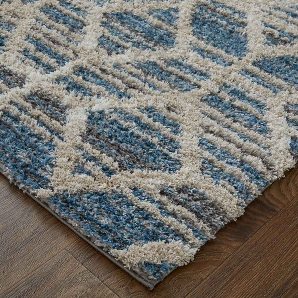 8' X 10' Blue And Ivory Geometric Power Loom Stain Resistant Area Rug