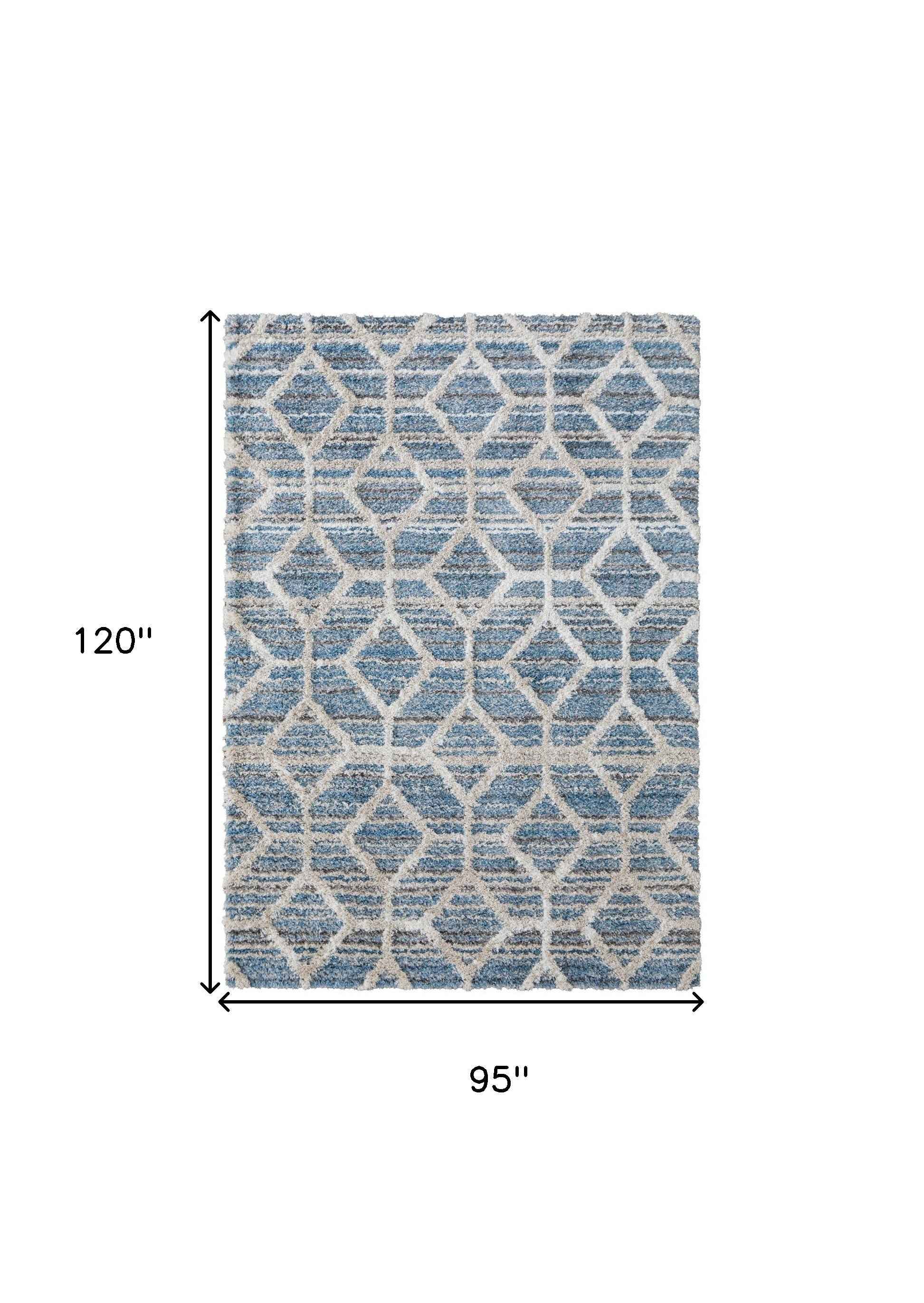 8' X 10' Blue And Ivory Geometric Power Loom Stain Resistant Area Rug