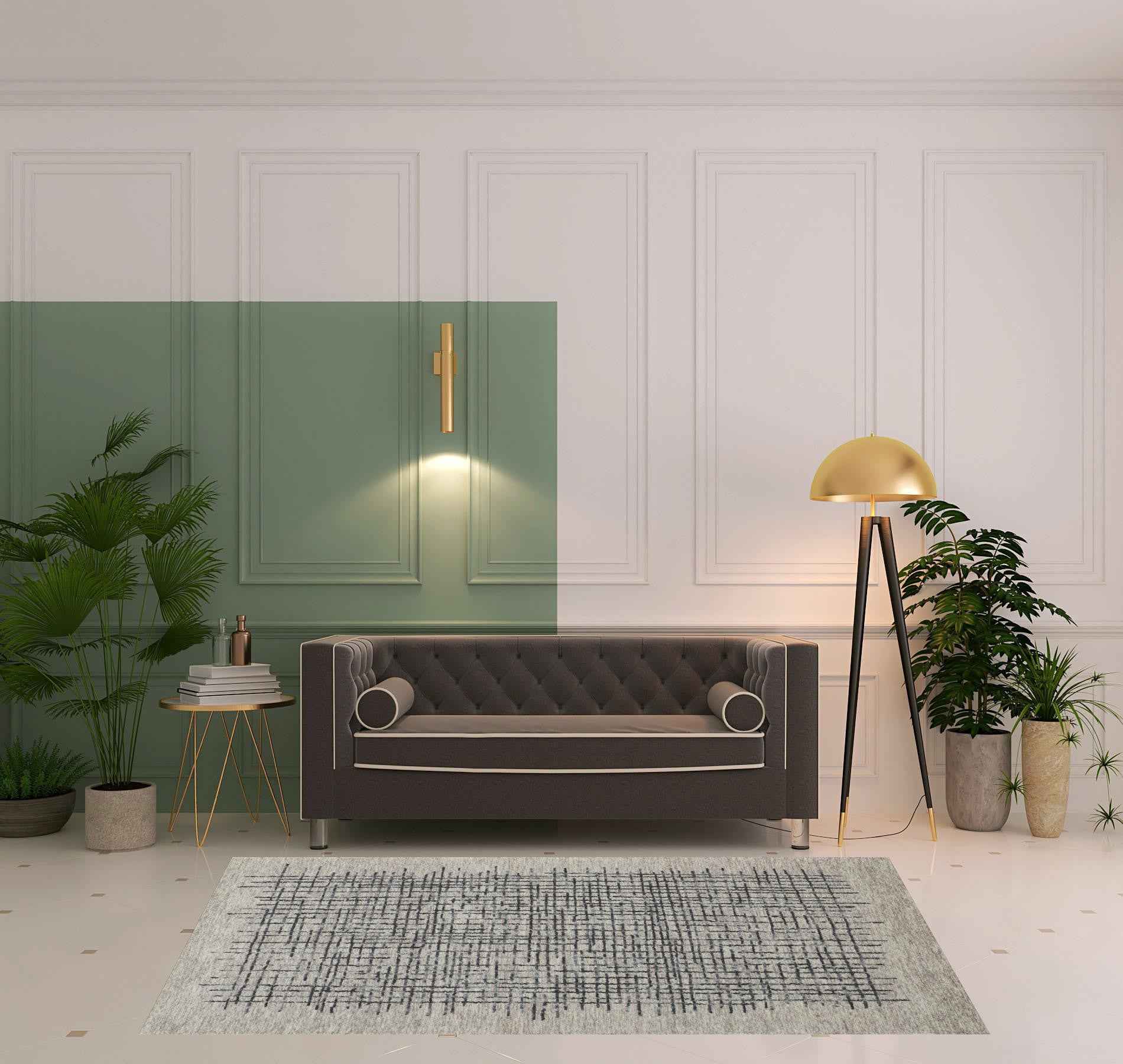 5' X 8' Gray Black And Tan Wool Plaid Tufted Handmade Stain Resistant Area Rug